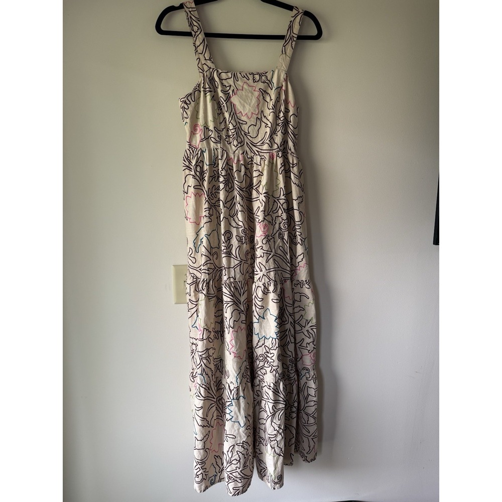 Knox Rose Women's Size Small Cream Embroidered Floral Tiered Maxi Dress